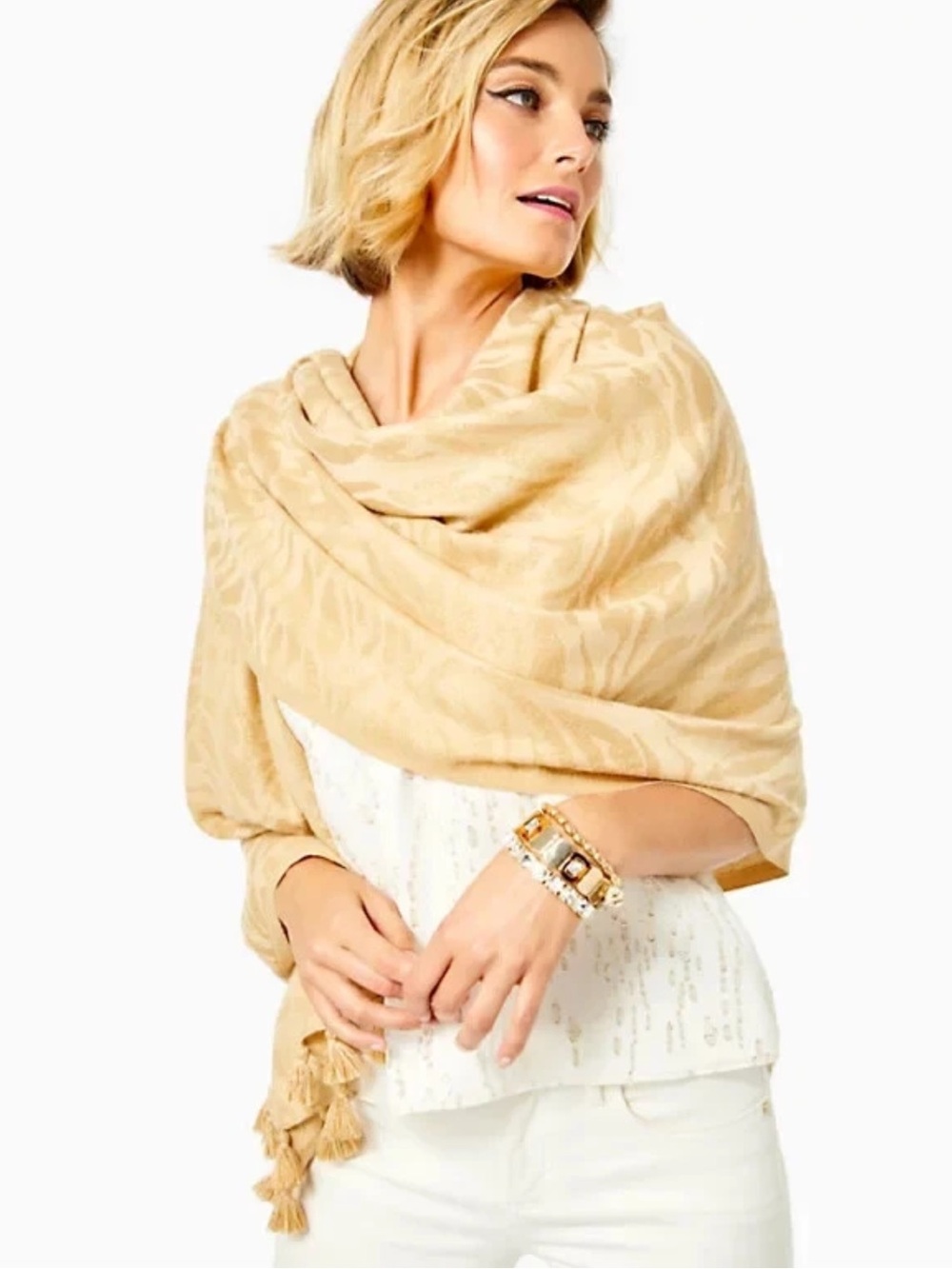 NWOT Metallic Golden Can You Zee Me Autumn Wrap Scarf